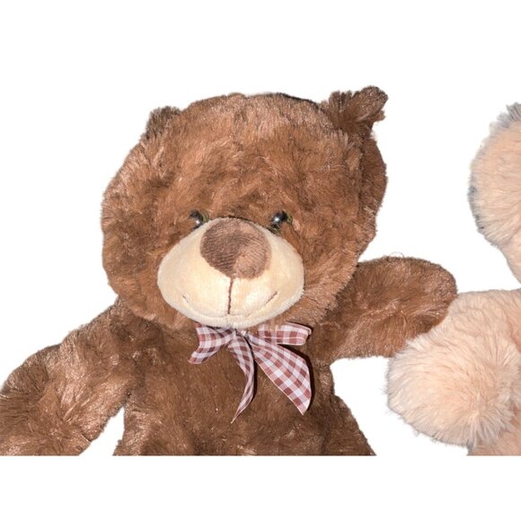 Kellujoy Original Brown & Pink Plush Teddy Bears With Checkered Bows Soft Cuddly - Picture 5 of 11